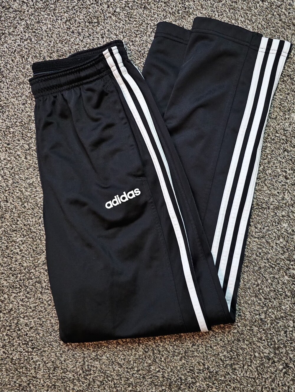 Adidas Black Track Pants with White Stripes sz Small
